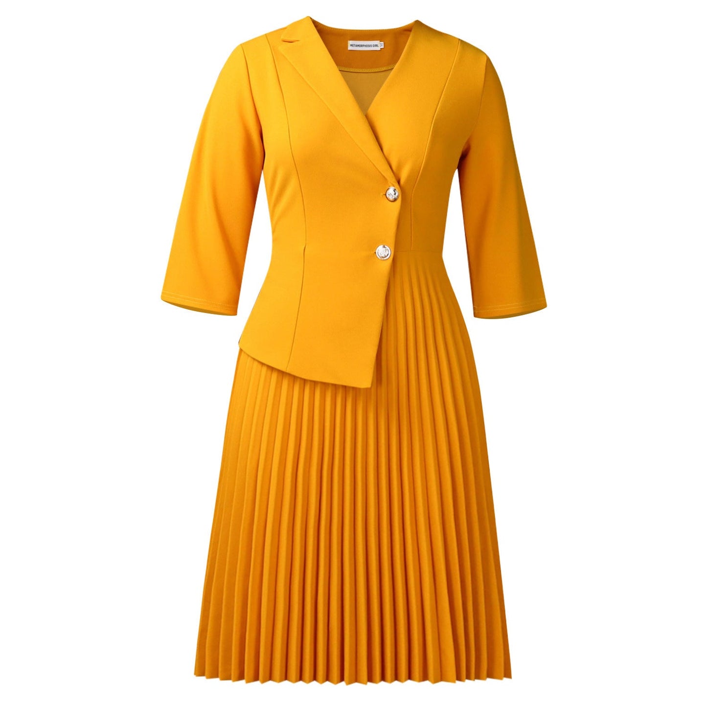 Damen Blazer-Kleid Plissierter Rock Modischer Knopf
