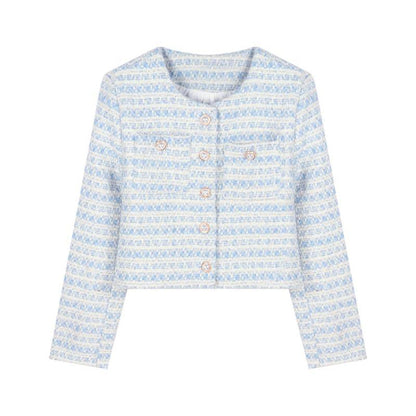 Damen Tweedjacke mit Perlenknöpfen Elegantes Design