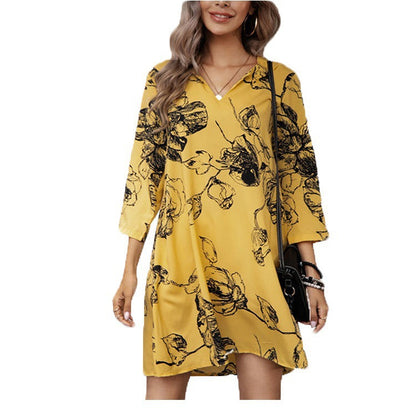 Damen Tunika-Kleid Floraler Druck 3/4-Ärmel Norvielle