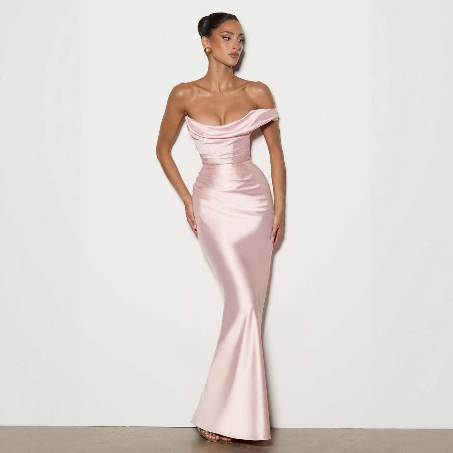Damen Abendkleid Schulterfrei Satin Norvielle