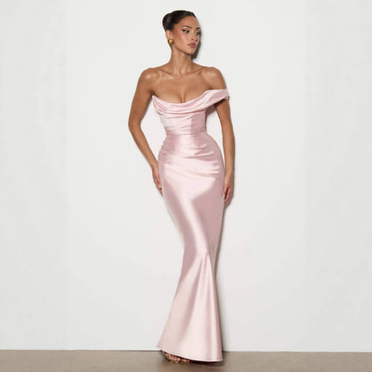 Damen Abendkleid Schulterfrei Satin Norvielle