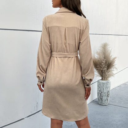 Damen Hemdblusenkleid Knielang mit Bindegürtel Norvielle