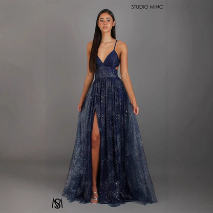Damen Abendkleid V-Ausschnitt Tüll