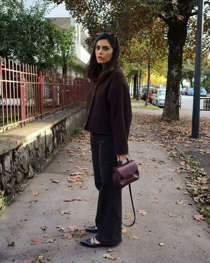 Damen Modische Jacke Norvielle Elegant Knöpfe Kontrastnähte