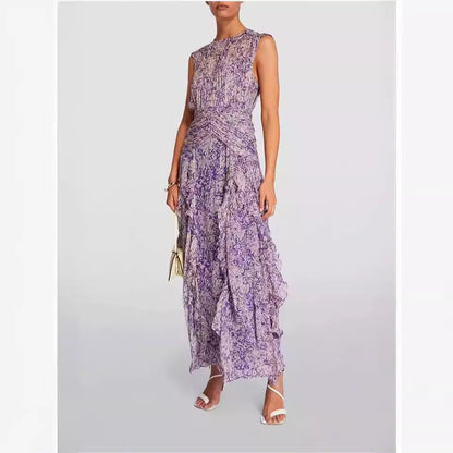 Damen Maxikleid Wickelkleid Blumenmuster Rüschen Detail