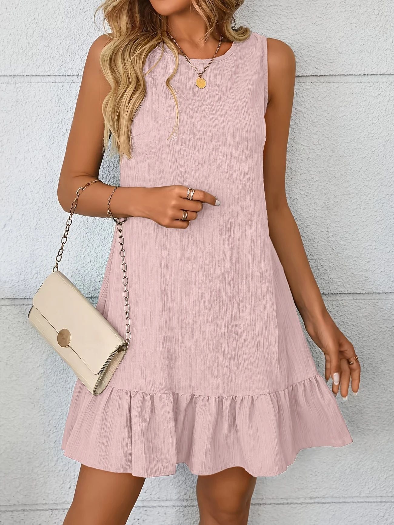 Damen Sommerkleid Leichtes Rüschendesign Pastell Rosa - Norvielle