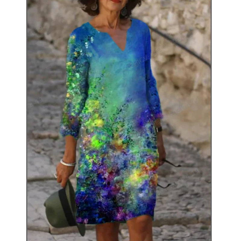 Damen Sommerkleid V-Ausschnitt Bunt Grafikdesign