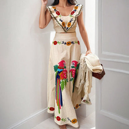 Damen Maxikleid Bunt Stickdesign