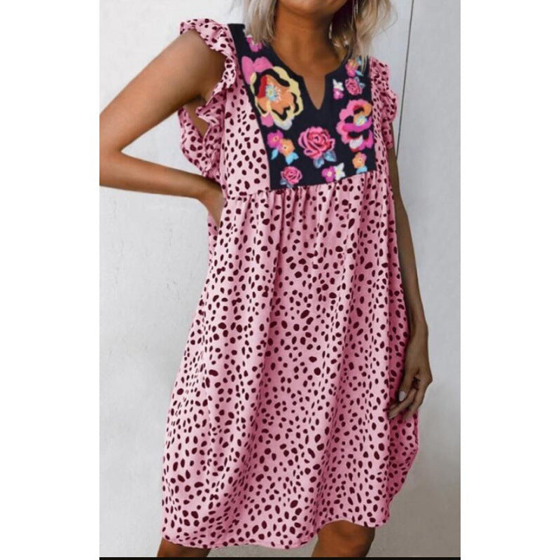 Damen Midikleid mit Rüschendetails und floralem Stickdesign