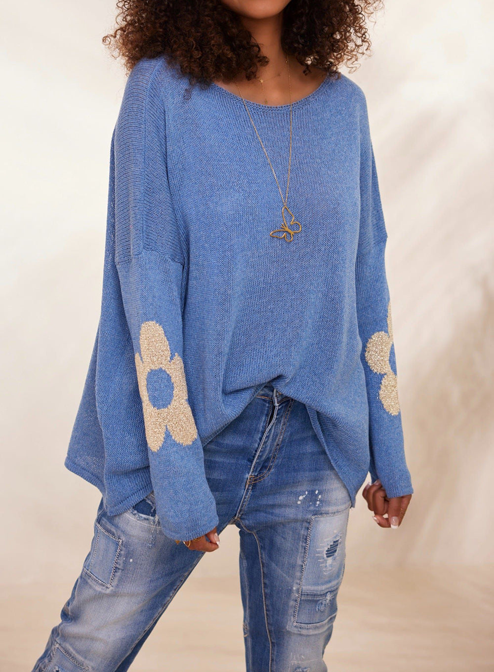 Damen Strickpullover mit Blumenapplikationen Norvielle