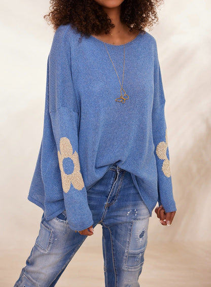 Damen Strickpullover mit Blumenapplikationen Norvielle