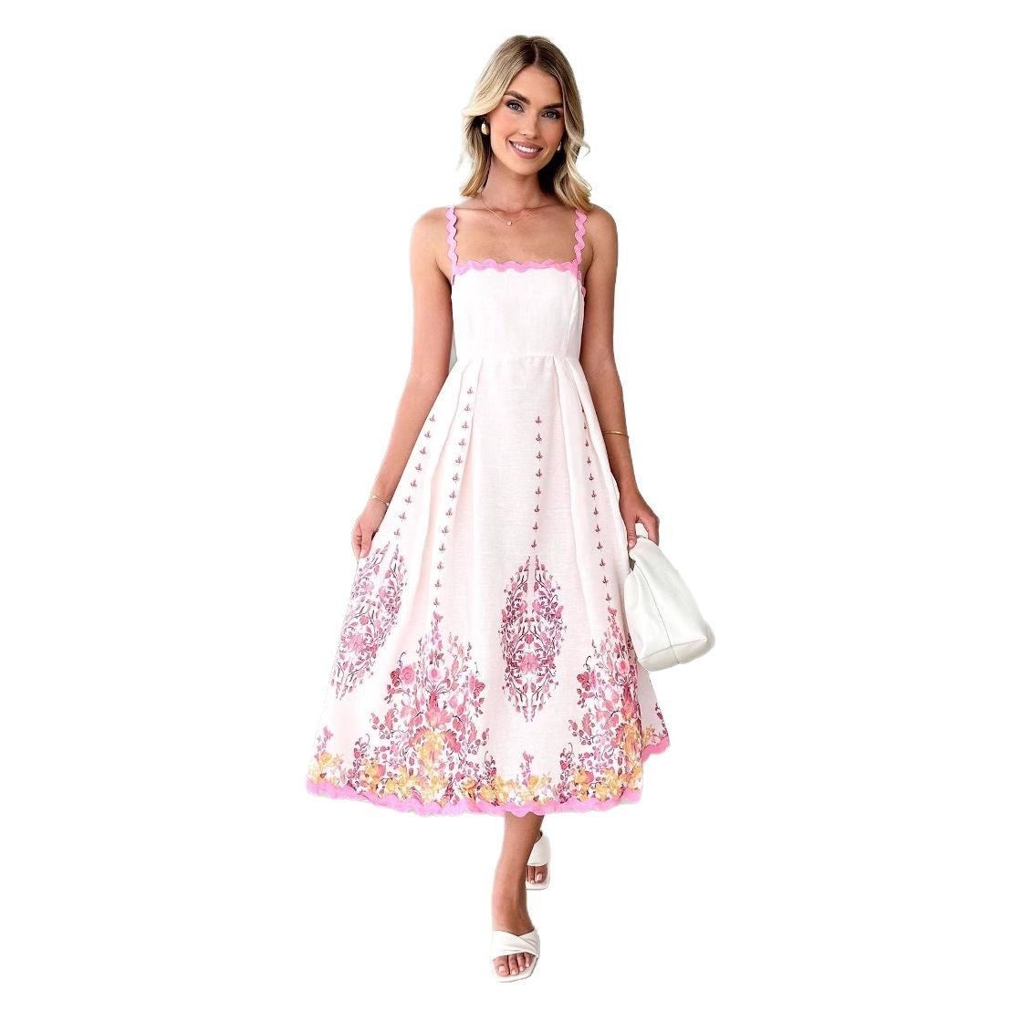Damen Maxikleid Sommer Floralmuster Volant Norvielle