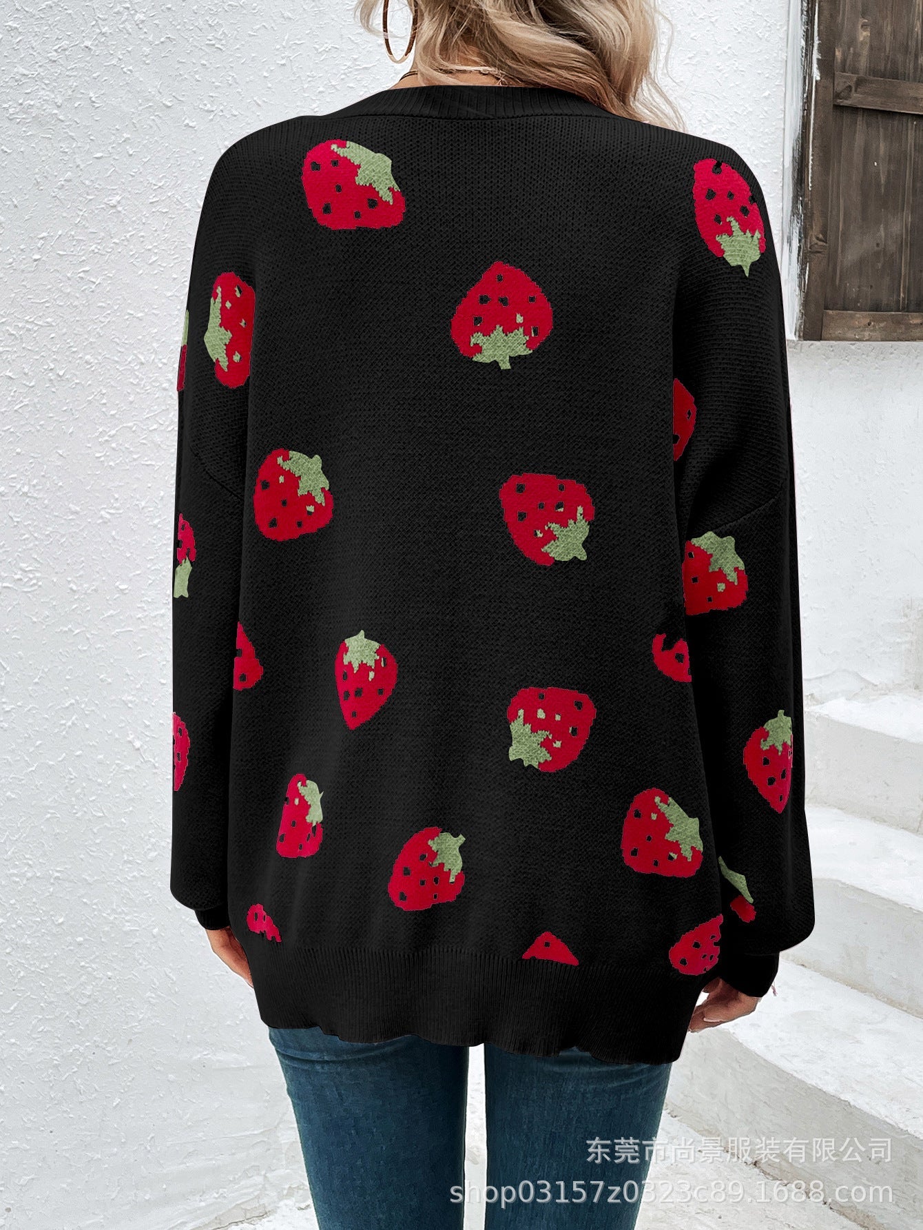 Damen Strickjacke Erdbeer-Muster Norvielle