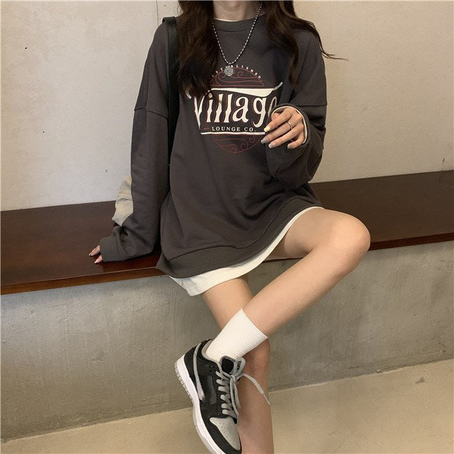 Damen Oversized Pullover mit kreativem Druck atmungsaktives Material