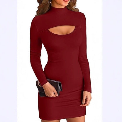 Damen Minikleid Figurbetont Cut-Out Ausschnitt Hochgeschlossen - Norvielle