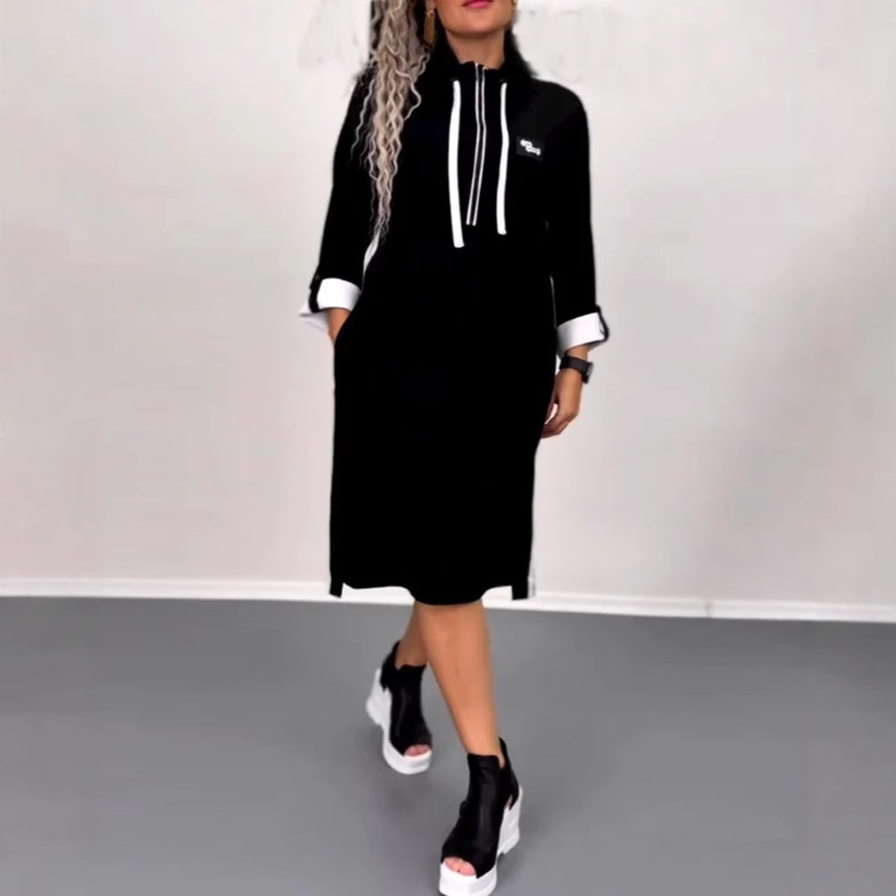 Damen Kapuzenkleid mit Taschen Farbkontrast Norvielle