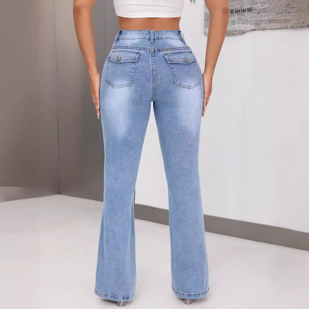 Damen Bootcut Jeans Hochbund Ausgefallenes Design Norvielle
