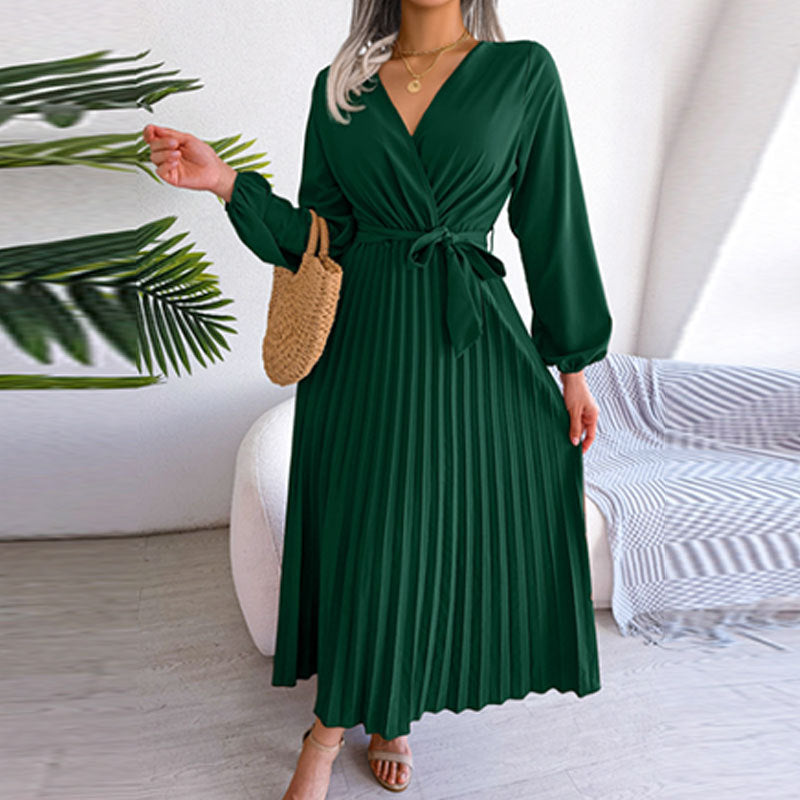 Damen Wickelkleid Faltenrock Langer Arm Norvielle