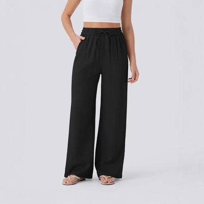 Damen Palazzo-Hose Elastischer Bund Praktische Taschen Schwarz - Norvielle
