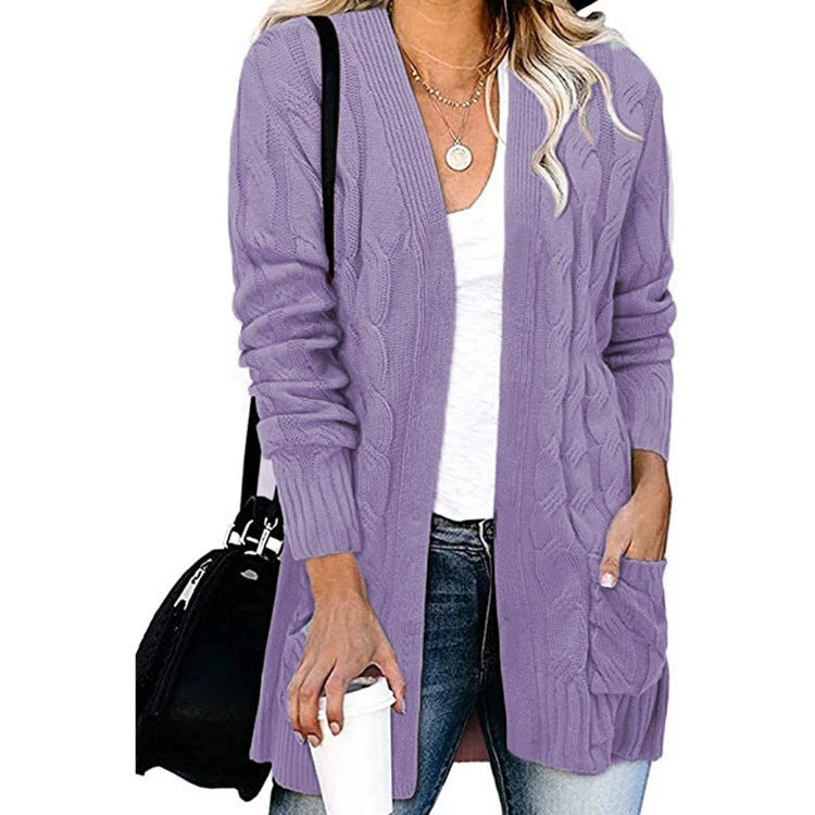 Damen Strickjacke Kabelmuster Offene Taschen Norvielle