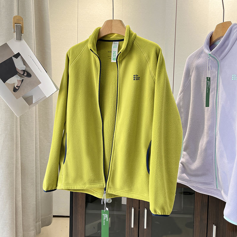 Damen Fleecejacke Weich Hochkragen Reißverschlusstaschen