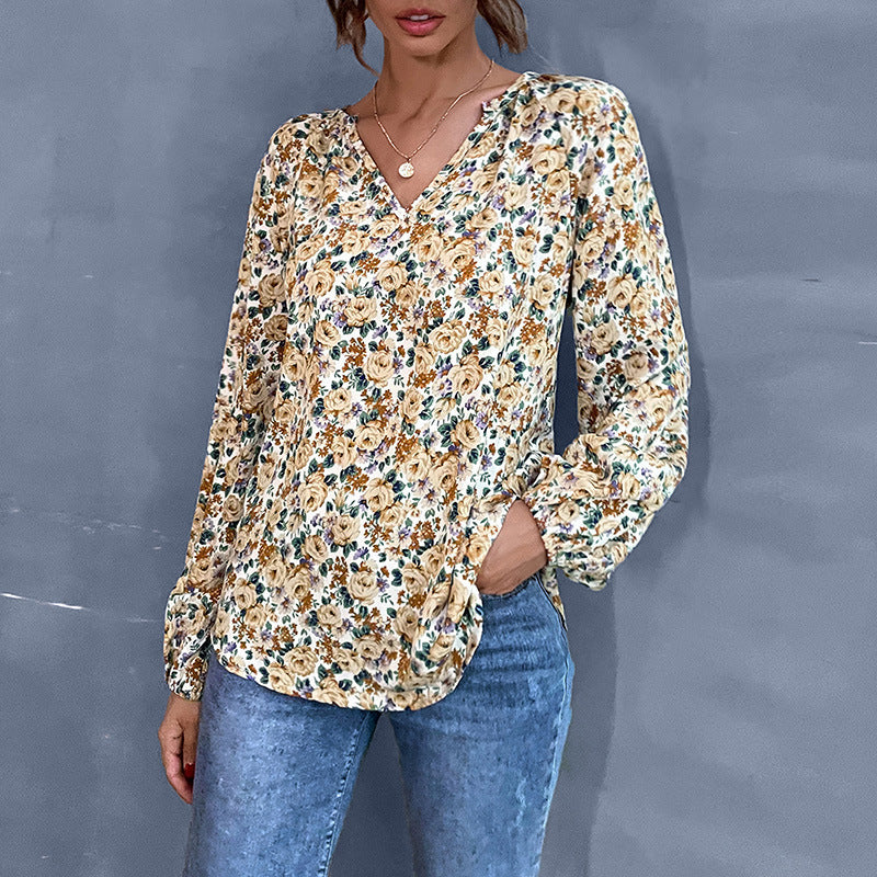 Damen Bluse Floralmuster Geraffte Ärmel Norvielle - Norvielle