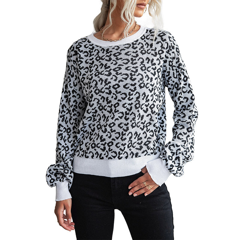 Damen Pullover Leopardenmuster Breite Bündchen Norvielle