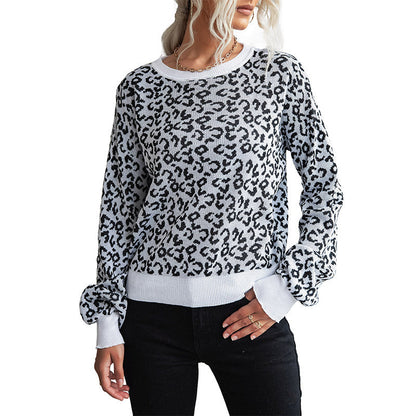 Damen Pullover Leopardenmuster Breite Bündchen Norvielle