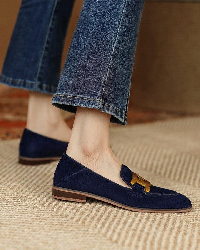 Damen Loafer Wildleder Goldene Schnalle