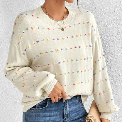 Damen Strickpullover Bunt Knötchenmuster Weit Norvielle