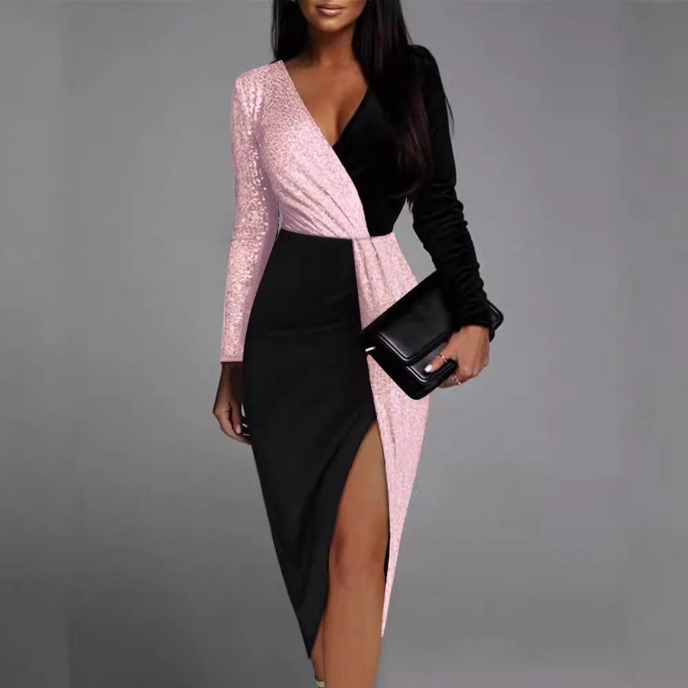 Damen Wickelkleid Asymmetrisch Langarm Norvielle