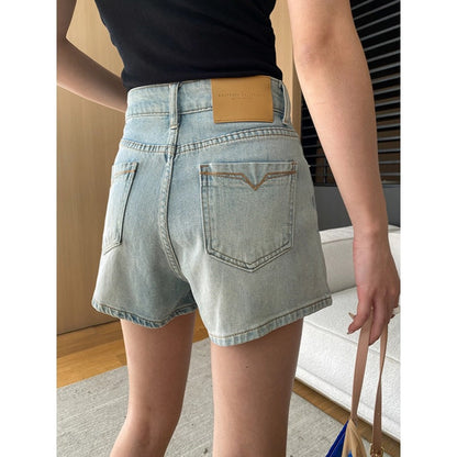 Damen Denim Shorts Hochwerder mit Wasch-Effekt Blau - Norvielle