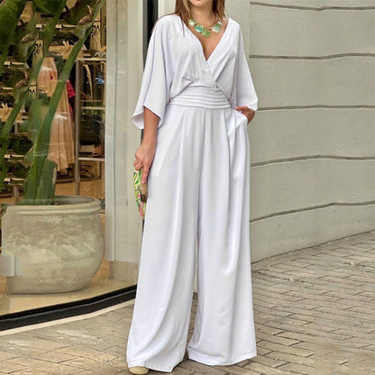 Damen High-Waist Jumpsuit Weites Bein Kimonoärmel Norvielle