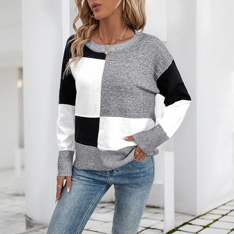 Damen Pullover Patchwork Rundhalsausschnitt Norvielle - Norvielle