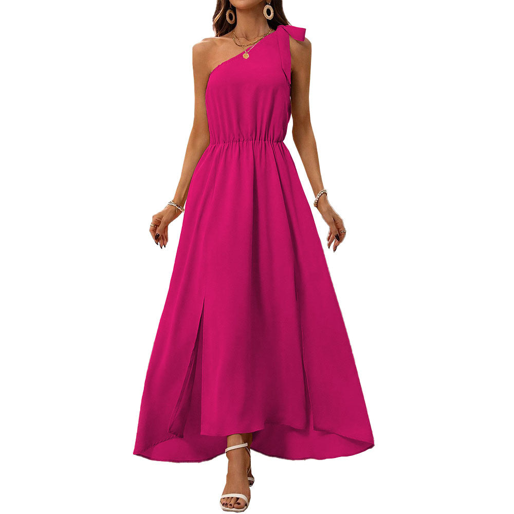 Damen Maxikleid Asymmetrischer Ausschnitt Schick