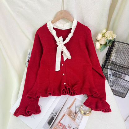 Damen Strickjacke Elegantes Design Rüschen Schleifenkragen Norvielle
