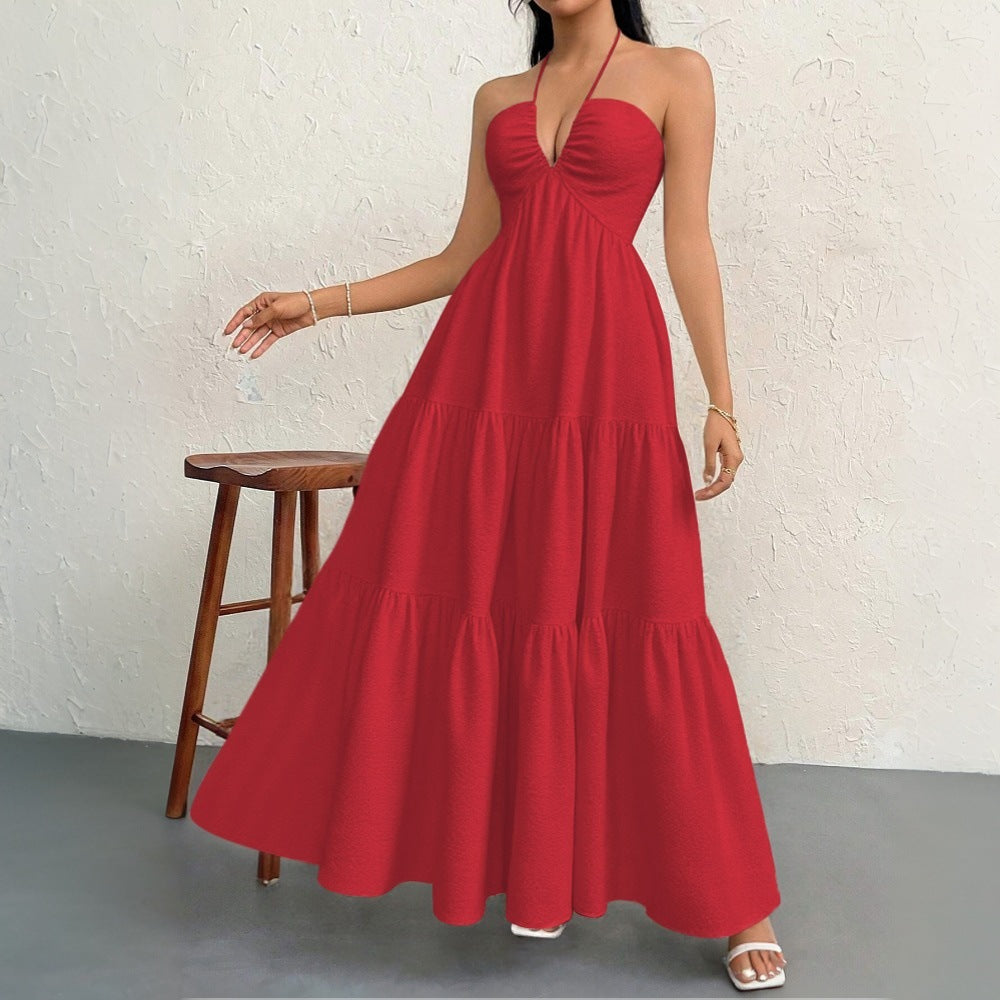 Damen Maxikleid V-Ausschnitt Volants Norvielle