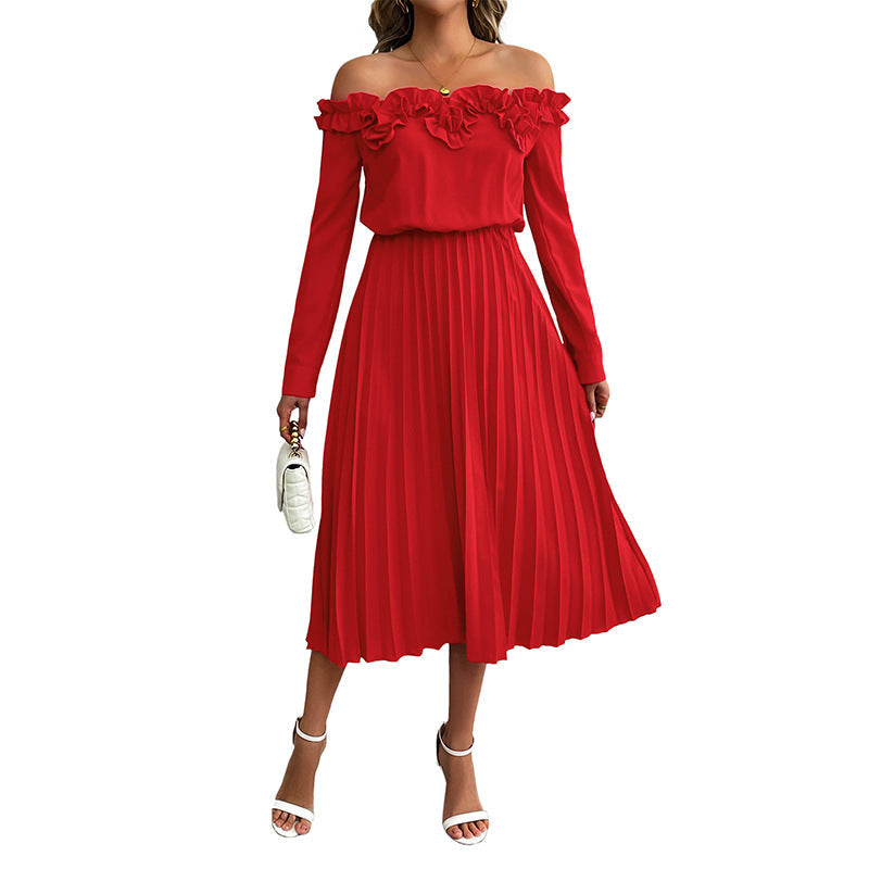 Damen Maxikleid Rüschendesign Plissee Norvielle