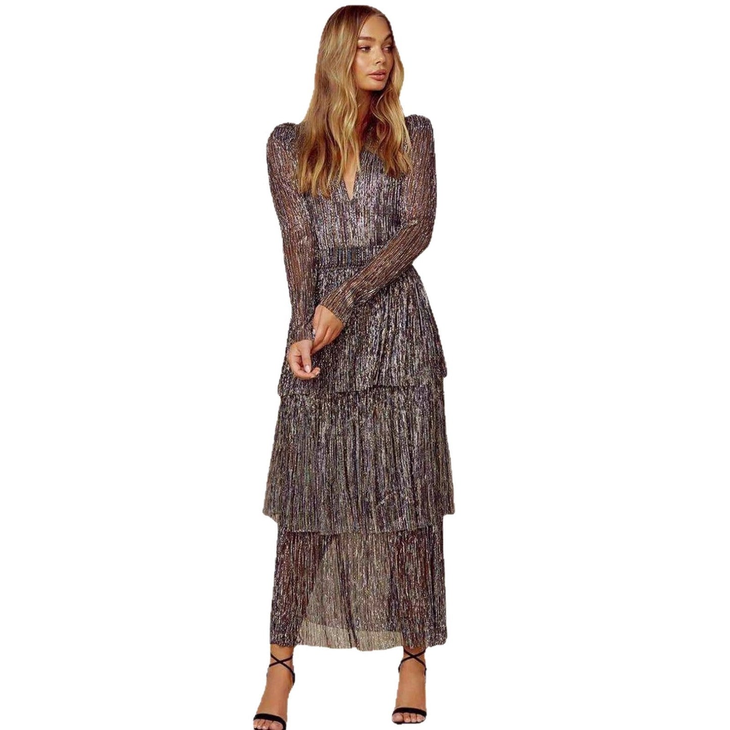 Damen Abendkleid V-Ausschnitt Schillernde Lagen Norvielle