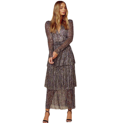 Damen Abendkleid V-Ausschnitt Schillernde Lagen Norvielle