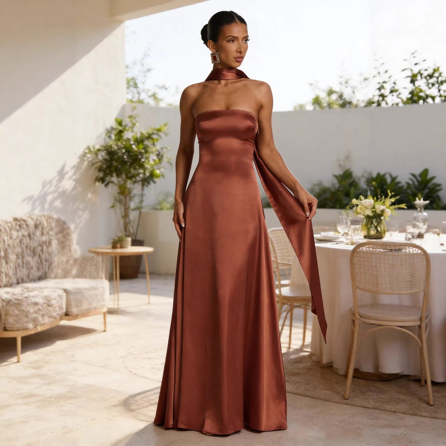 Damen Trägerloses Abendkleid Satin Rock Norvielle