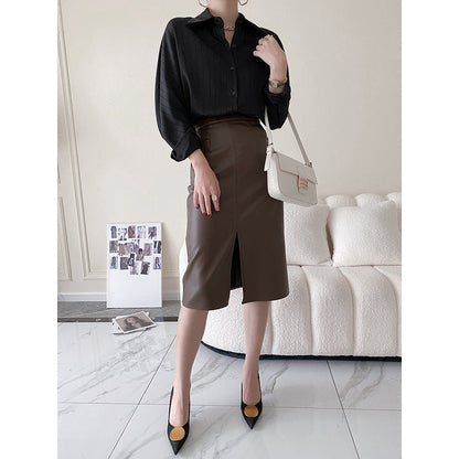 Damen Hemd Gestreift Satin Oberfläche Norvielle