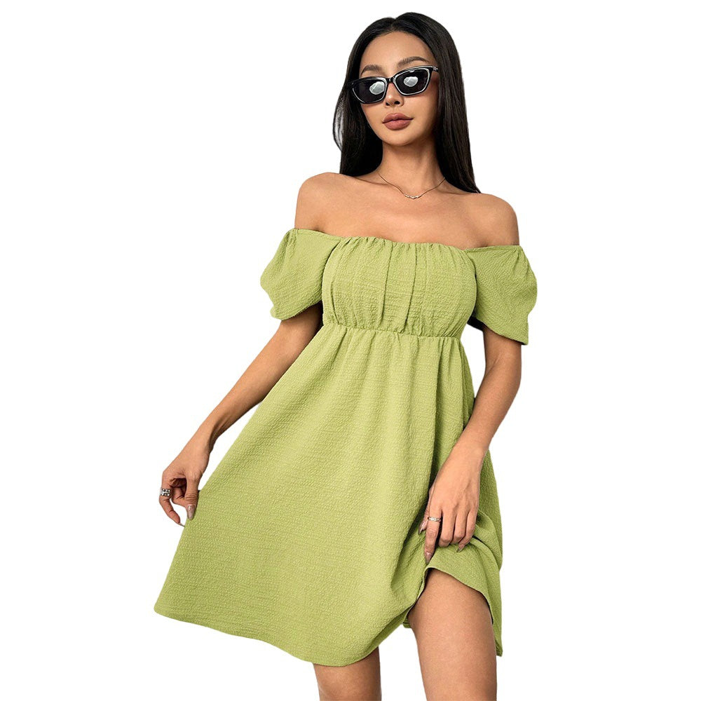 Damen Sommerkleid Off-Shoulder Puffärmel Seitenschlitz Norvielle