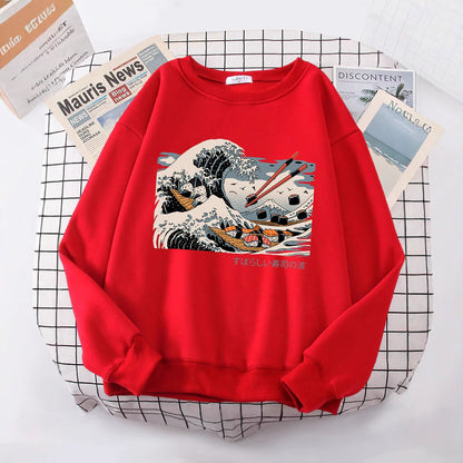 Damen Sweatshirt Wellen-Design Gemütlich Norvielle