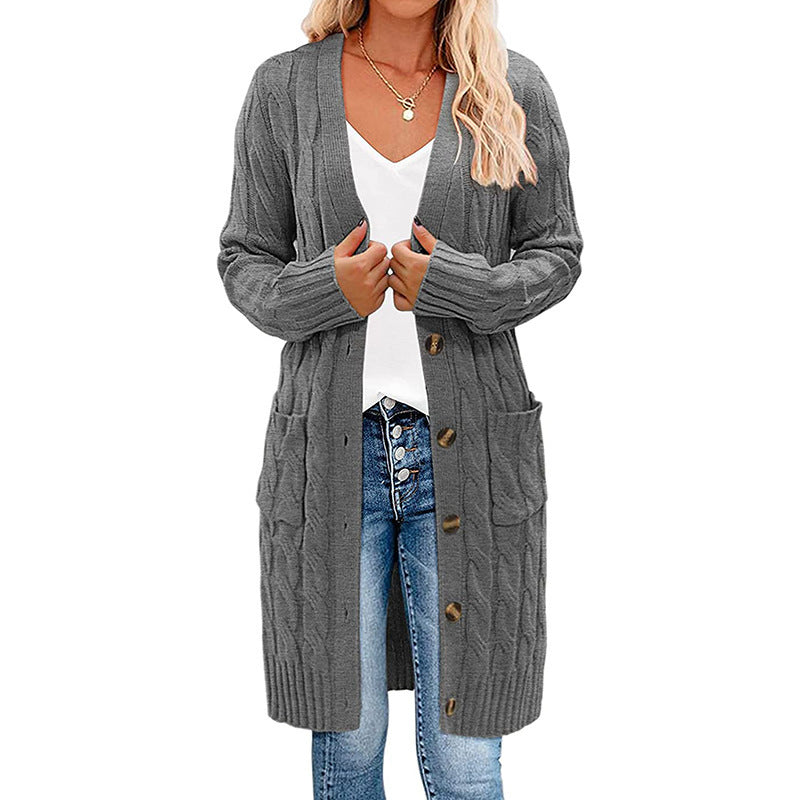 Damen Grobstrick-Cardigan mit Taschen und Knöpfen Norvielle