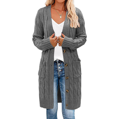 Damen Grobstrick-Cardigan mit Taschen und Knöpfen Norvielle