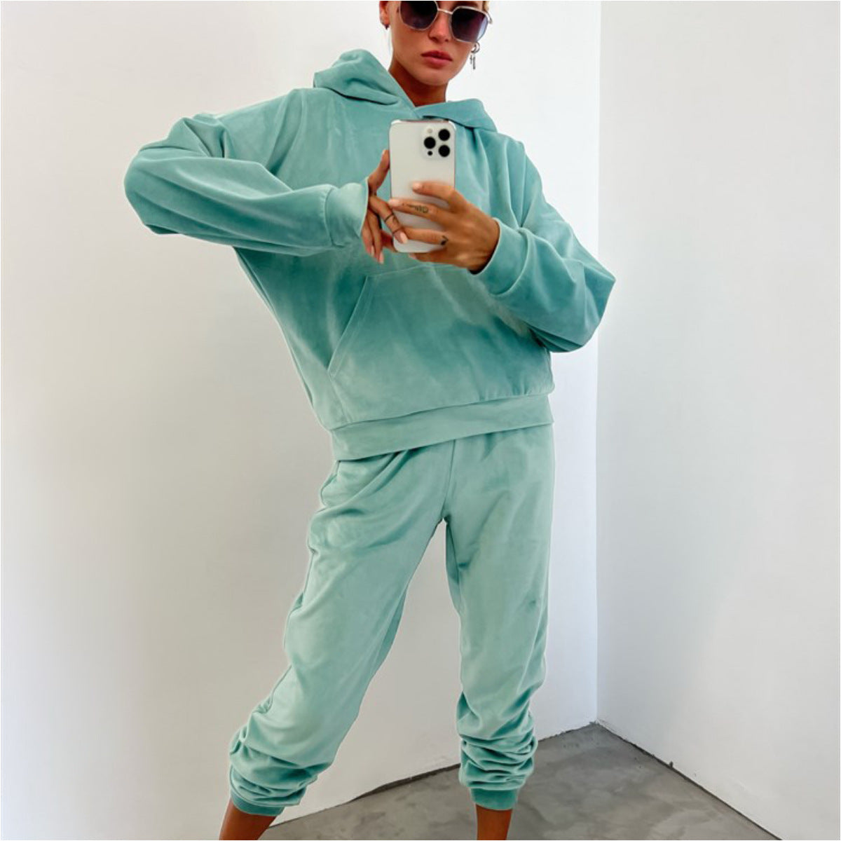 Damen Velours-Sweatanzug mit Kapuze elastisch Norvielle