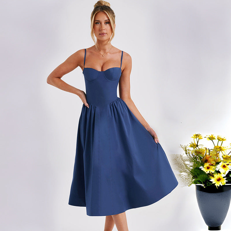 Damen Midi-Kleid Ästhetischer Herzausschnitt Schwingender Rock