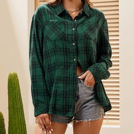 Damen Flanellbluse Kariert Mit Knotendetail