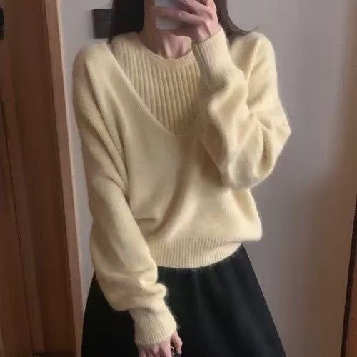 Damen Pullover V-Ausschnitt Ribstruktur Norvielle